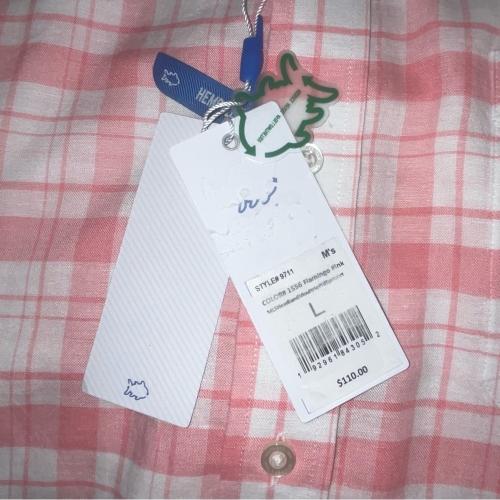 Southern Tide Flamingo Pink Plaid button shirt, Hemp Blend, Size Large, NEW - Picture 4 of 4